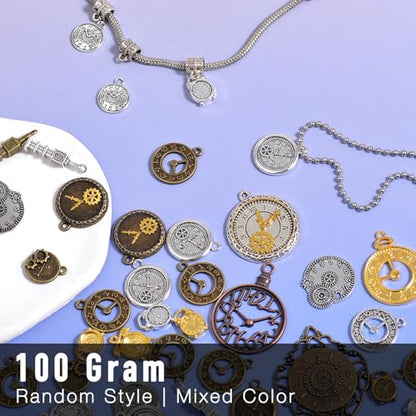 stino 100 G Mixed Style Metal Charms for Jewelry Making, Bulk Silver & Gold Plated, for Bracelet, Necklace, Earrings DIY Crafts - style: Clock