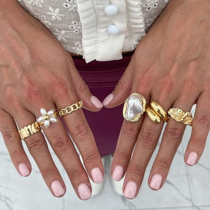 Gold Rings for Women Non Tarnish Boho Stackable Adjustable Open Rings Set Finger Knuckle Stacking Ring Packs Jewelry Gift - color: Gold Flower Chunky Rings 6Pcs