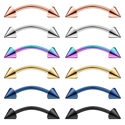Ruifan 12pcs Surgical Steel Tiny Curved Eyebrow Ear Navel Belly Lip Ring Barbell Piercing Jewelry 20g 6mm/8mm/10mm - style: 12PCS - 20G 5/16" w Spikes