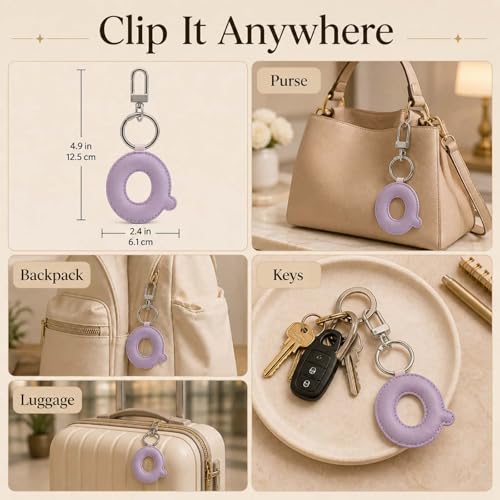 Initial Letter Keychain,Stainless Steel,Colorful Faux Leather Keyring for Backpack,Purse,Car Keys,Gift for Men Women - color: Q