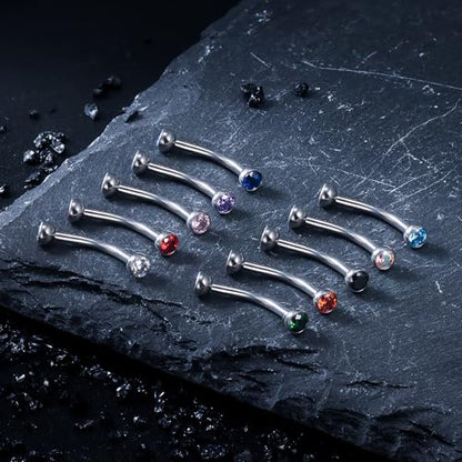 16G Astm F136 Titanium Eyebrow Piercing Jewelry Curved Barbell Eyebrow Ring Vertical Labret Lip Jewelry Daith Rook Earrings Navel Small Belly Button Ring Piercing Jewelry for Women Men CZ - style: 16G, 8MM Length, Round Blue CZ