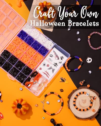 Goldwise Halloween Jewelry Making Bead Kit – 2 Storage Boxes with Clay Beads, Orange A–Z Letter Beads and Halloween Charms, DIY Bracelet & Jewelry Making Supplies - size: Halloween