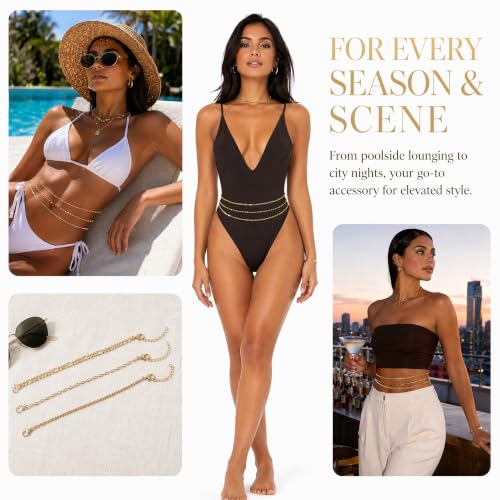 Gold Waist Chain, Layered Belly Chain, Adjustable Waterproof Body Chain, Satellite Beads Bikini Jewelry, Summer Beach Accessories For Women