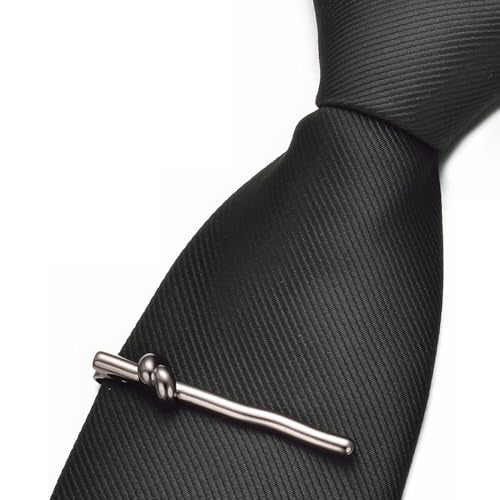 Mens Chain Tie Clips For Men Unique Silver Black Gold Tie Bar Round Stainless Steel Tie Clip - style: black tie clip
