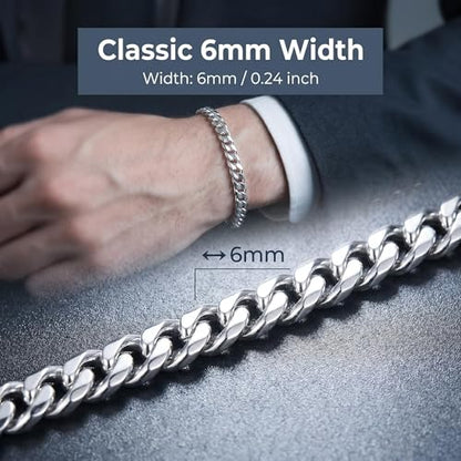 S925 Sterling Silver 6mm Cuban Link Chain Bracelets for Men,2.5mm Rope Chain Mens Bracelet Set for Men's&woman,Trendy hip-hop stacking Chain Gift Boyfriend/Girlfriend,Non Tarnish Hypoallergenic - style: Sterling Silver Cuban link