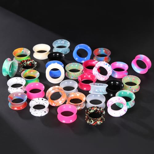 Xpircn 30Pcs Silicone Ear Gauges Flexible Ear Tunnels Plugs Stretchers Expander Double Flared Flesh Ear Piercing Jewelry for Women Men - style: Mixed Color:5/8"(16mm)