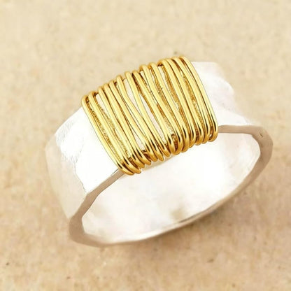 Fashion Two Tone Wrap Wide Rings for Women Men Daily Casual Party Unisex Rings Jewelry - color: Silver&Gold