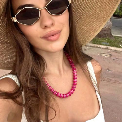 Chunky Beaded Necklace for Women, Colorful Trendy Statement Summer Jewelry Gift - color: necklace-39