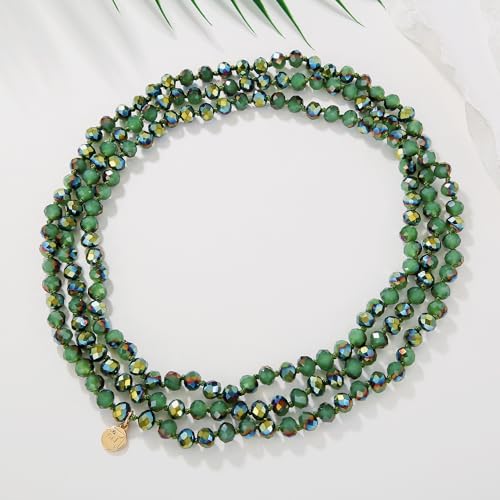 Firstmeet Fashion Beads Rope Knot Long Beaded Necklace Versatile 60" Strand Costume Jewelry for Women - color: Aspen Green AB