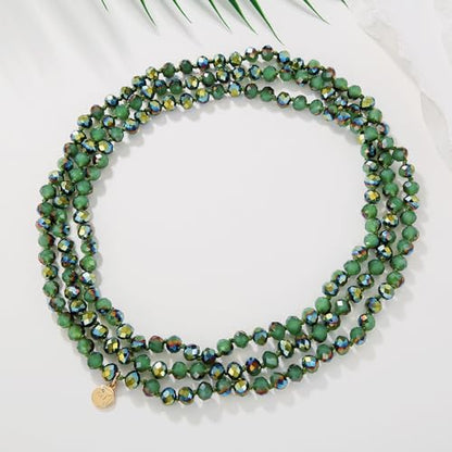 Firstmeet Fashion Beads Rope Knot Long Beaded Necklace Versatile 60" Strand Costume Jewelry for Women - color: Aspen Green AB