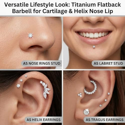 DJCIW G23 Titanium 18G Internally Threaded Flat Back Labret Post Only, 6-12mm Replacement Piercing Shaft for Helix Tragus Nose Lip - color: silver-14G=1.6*6/8/10/12mm