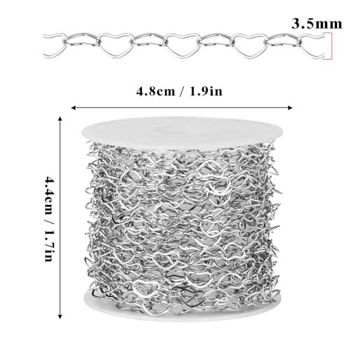 16.5FT Stainless Steel Heart Chain 3.5MM Silver Chain for Jewelry Making | Dainty Heart Link Chains Roll Bulk for Necklace Bracelet Crafts - color: stainless steel color(3.5mm)