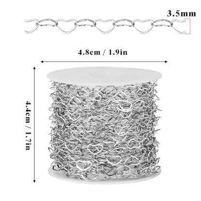 16.5FT Stainless Steel Heart Chain 3.5MM Silver Chain for Jewelry Making | Dainty Heart Link Chains Roll Bulk for Necklace Bracelet Crafts - color: stainless steel color(3.5mm)
