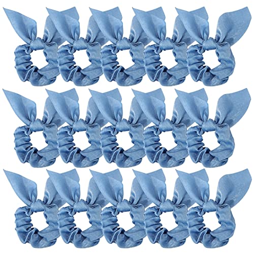 Ondder Hair Scrunchies with Bow Ribbon, Blue Elastic Pony Tails Hair Ties for Women and Girls, 15 Pcs - color: Blue