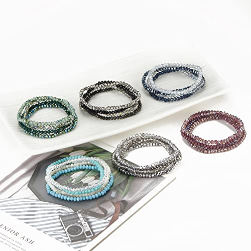 Noessla Beaded Boho Stretch Bracelet Colorful Stackable Crystal Beads Bracelets Trendy Costume Jewelry Mothers Day Gifts for Women - color: Silver