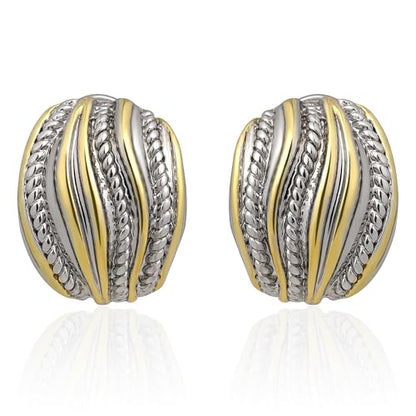 Mytys Two Tone Huggie Hoop Earrings Cross Over Design Twisted Rope Silver Gold Statement Wide Band Clip On Hoops for Women Fashion Jewelry Gift - color: solid Gold & Silver