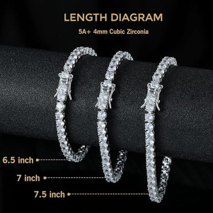 MDFUN 18k White Gold Plated CZ Tennis Bracelet, 4MM Cubic Zirconia Charm Bracelet for Women Men - style: 7.5" tennis bracelet