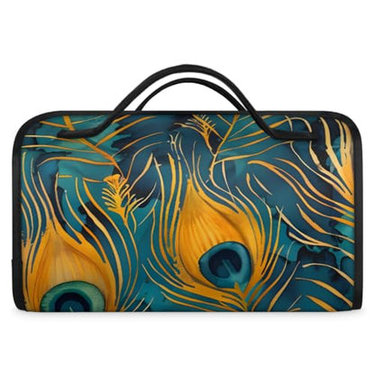 Bohemian Peacock Feather Hanging Roll Up Cosmetic Bag with 4 Removable Storage Bags Waterproof Foldable Toiletry Kit for Women - color: Multicolor 11