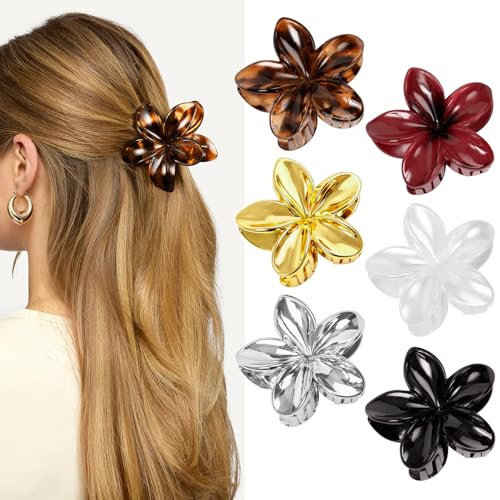 6 Pcs Flower Hair Claw Clips for Women, Hawaiian Flower Hair Clips, Cute Summer Beach Vacation Hair Accessories - color: Tortoise Shell