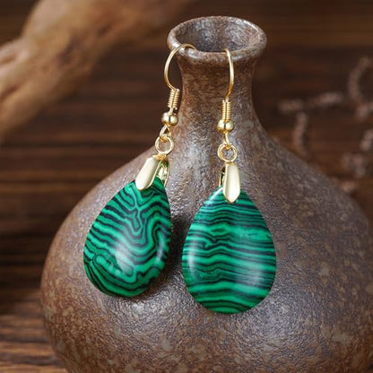 Boho Multiple Style Natural Stone Earrings for Women Unique Healing Gemstone Energy Hypoallergenic Lightweight Dangle Drop Earrings Multiple Styles Earrings Jewelry for Birthday Party Gift - style: Malachite Waterdrop