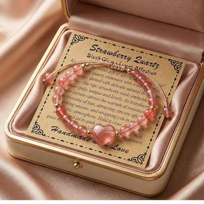 Heart Crystal Bracelet,Natural Gemstone Healing Bead Bracelet | Handmade Jewelry Gifts for Women Men,Graduation Gift for Her - color: Strawberry Red Bracelet