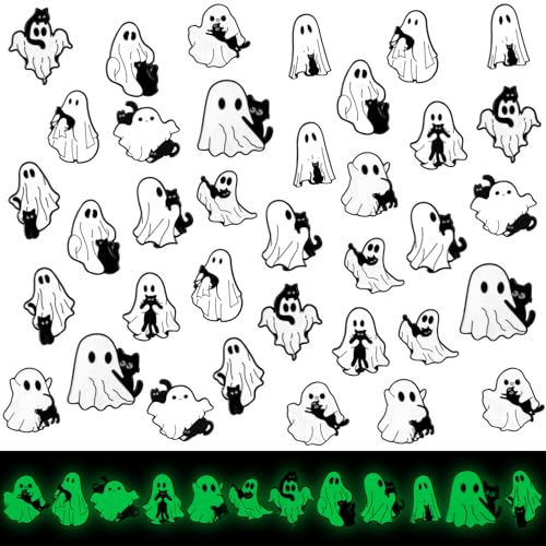 Liliaafar 36 Pieces Halloween Enamel Pins Set Grow in the Dark Halloween Lapel Pins Bulk for Backpacks Clothing Hat Bag Gifts - style: Black Cat Ghost