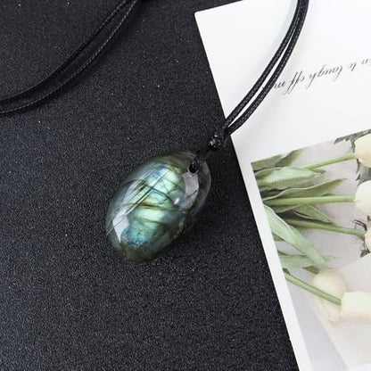 FANASY Natural Raw Crystal Necklace for Women Irregular Stone Necklaces Spiritual Gemstone Pendant with Adjustable Rope - color: Labradorite