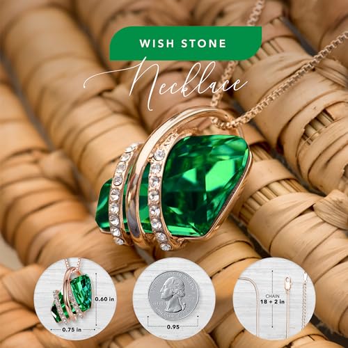 Leafael Wish Stone Pendant Necklace with Birthstone Crystal, 18K Rose Gold Plated/Silvertone, 18" + 2" - color: 105-May-Emerald Green-Rose Gold Plated