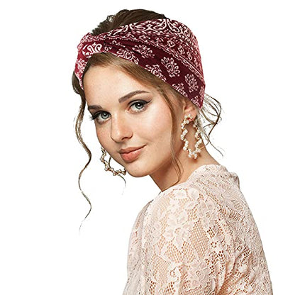 Yeshan Wide Bandana headbands for Women Boho Bandeau Headband Knot Hair Scarf Bands Stretch Floral Printed Non Slip Head bands Elastic Turban Head Wraps Thick African Headband,Pack of 6 - color: No2(paisley 6 pcs)