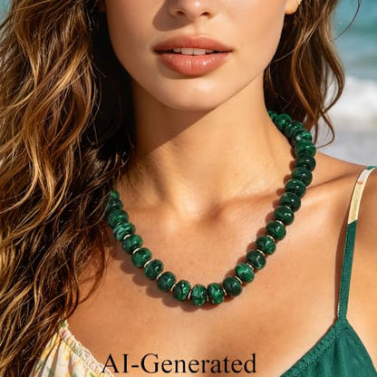 Beaded Necklaces for Women - Colorful Acrylic Beaded Chunky Necklace | Adjustable Statement Necklace, Puffy Heart Pendant, Boho Choker Necklace, Waterproof Summer Beach Jewelry, Gifts for Vacation - color: Dark Green