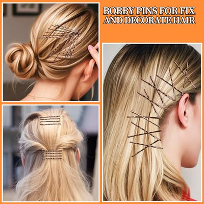Teenitor 300pcs Bobby Pins Hair Pins Kit, 100 Hair Pin for Women 100 Bobby Pins Brown and 100 Hair Bands, Hair Pins for Buns 2inch 2.36inch 2.75inch - color: Brown
