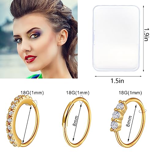 23-40 Pcs Gold Nose Rings & Studs - 18G & 20G Nose Piercing Jewelry - L Shape, Hoop & Screw Body Jewelry for Women & Men - color: Gold-D-18G