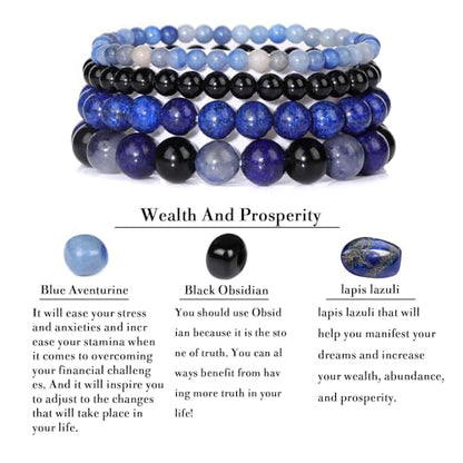 Vinswet 4pcs Beaded Bracelets for Women,Natural Healing Crystal Gemstones Bracelet,Anxiety Stress Relief Bracelet Handmade purple Jewelry Gifts for Women - color: Blue Aventurine&Black Obsidian&lapis lazuli