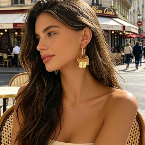 Gold Silver Flower Hoop Earrings for Women 14K Gold Plated Large Layered Flower Dangle Drop Earrings Wedding Party Holiday Birthday Gifts Lightweight Trendy Bohemian Jewelry Gift for Her - color: Golden-2