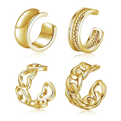 CHIC & ARTSY 925 Sterling Silver Ear Cuffs for Women, Non Piercing Clip On Cartilage Cuffs, Adjustable Fake Conch & Helix Earrings, Gold Plated & Oxidized Various Styles - color: ear cuff #18