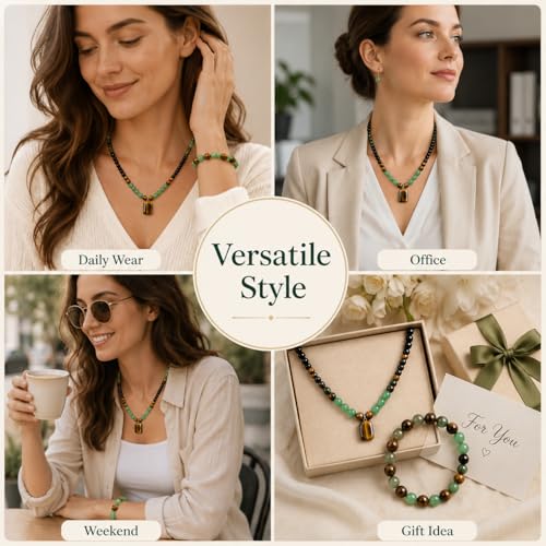 Money Bracelets Necklace Jewelry Set for Women Men Jade Crystal Tiger Eye Obsidian Beaded Necklace Feng Shui Good Luck Money Bracelet Wealth Attraction Accessories Outfits Protection Jewelry Gifts - color: A2
