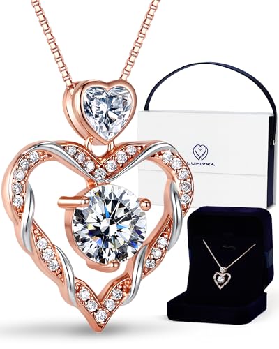 Moissanite Necklace for Women, 1.5 Carat Heart Moissanite Pendant Necklace, 925 Sterling Silver Necklace for Women, Romantic Jewelry Gift Set for Wife Mom Girlfriend, Anniversary Birthday Gifts for Women - color: Rose Gold
