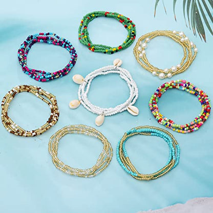 24-50 Inch Waist Beads for Women African Waist Belly Beads | Plus Size Layered Belly Body Chain Colorful Waist Jewelry(8PCS) - size: 27.5 Inch