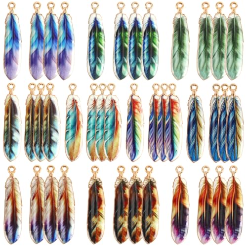 40Pcs/20 Pairs Feather Charms for Jewelry Making 10 Style 1.5 in | Vintage Bohemian Wing Pendants, Plumage Charms, Bracelets Necklace Earrings Keychains Dreamer Catcher, DIY Craft Supplies - style: Feather