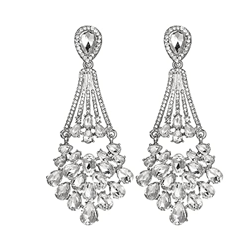 Flower Teardrop Bridal Wedding Dangle CZ Earrings in Silver/Gold Tone for Women Girl Bride Gift … - color: B-teardrop 3