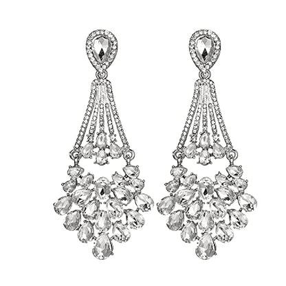 Flower Teardrop Bridal Wedding Dangle CZ Earrings in Silver/Gold Tone for Women Girl Bride Gift … - color: B-teardrop 3