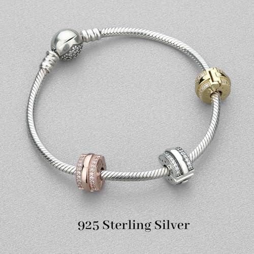 Annmors S925 Clip Spacer Safety Chain Stopper Charms for Pandora, Gift Mom Daughter Friend Sister Wife Grandma Girlfriend Fmaily On Christmas Mothers Valentines Halloween Graduation - color: B07-Sparkling Pavé Lines Clip Charms