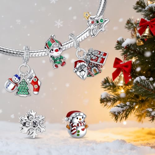 MITSOKU 925 Sterling Silver Charms for Bracelets Necklaces Animal prototype Pendant Safety Chain Dangle Pendants Beads Christmas Day Charms Jewelry Gift for Women - style: 7-Gem Christmas Tree