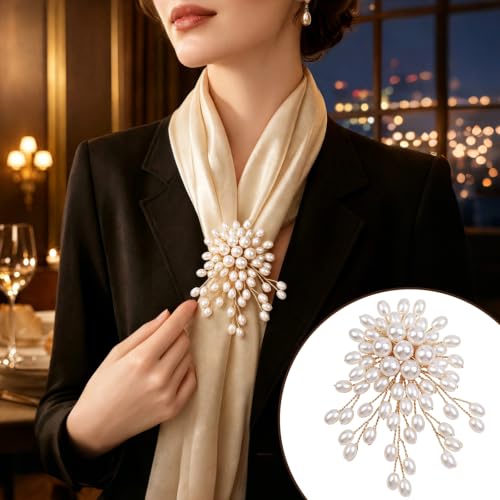 1 Pcs Large Pearl Brooch Pins for Women, Vintage White Pearl Flower Brooch | Statement Pearl Pin for Wedding Party Coat Lapel Bag, 3.46x2.95 Inch