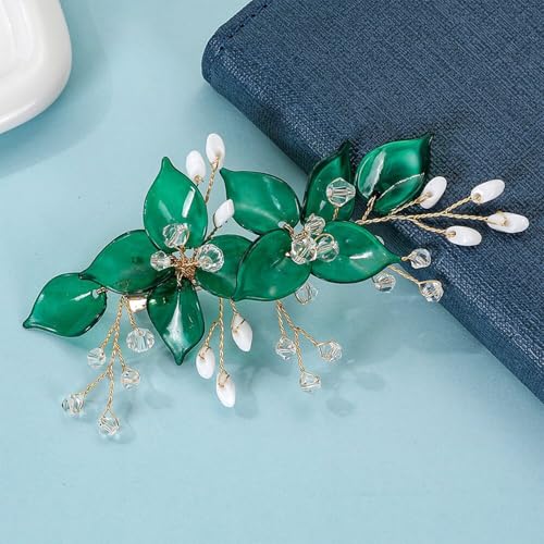 Wedding Hair Clips, Crystal Hair Pins Pearl Rhinestone Hair Barrettes, Bridal Flower Hair Pieces Pearl Headpieces Hair Accessories for Women Girls (Green) - color: Green