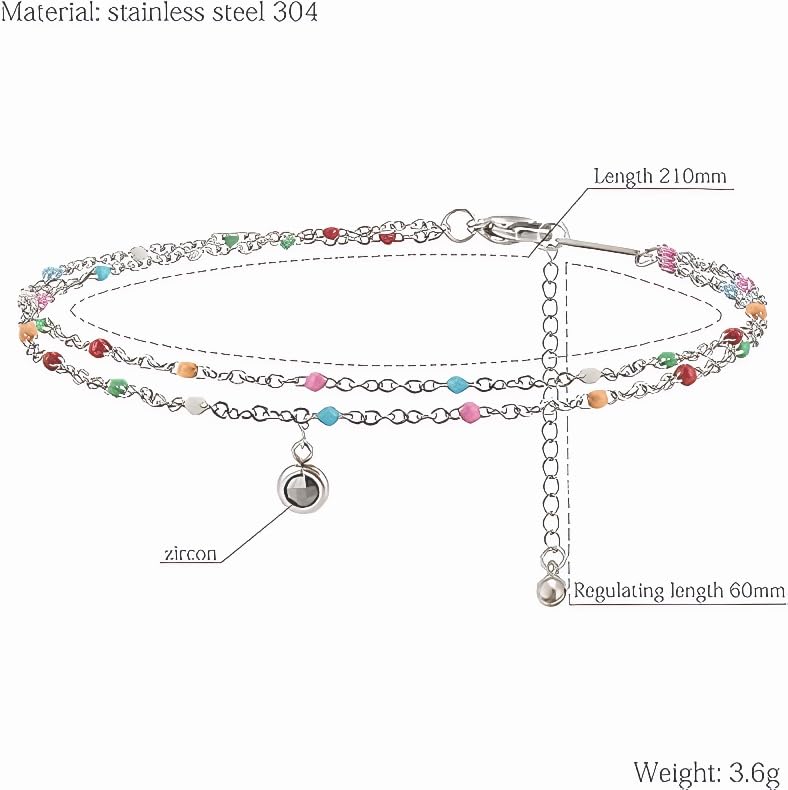 Colorful Beaded Anklet for Wome Beads Ankle Jewelry Waterproof Adjustable - color: Silver