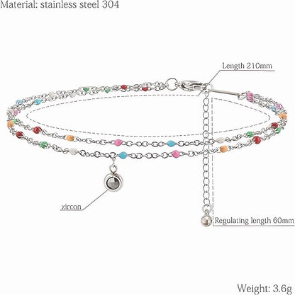 Colorful Beaded Anklet for Wome Beads Ankle Jewelry Waterproof Adjustable - color: Silver