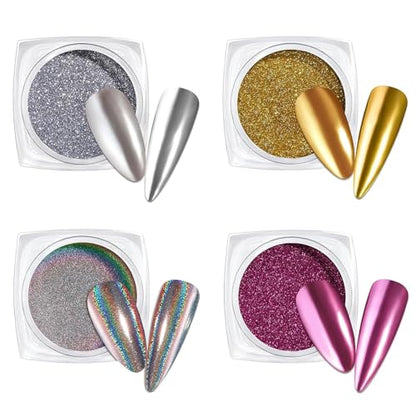 Beetles Chrome Nail Art Glitter 4 Colors Metallic Mirror Effect | Gold Silver Pink Pigment and Holographic Chrome Powder Diy Nail Art Manicure 0.5g/Jar - color: Mirror of Soul
