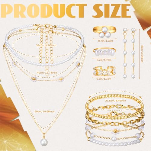 Ecally Bohemian Western Jewelry Turquoise Set Women Country Pendant Long Choker Layered Bracelets Earrings Ring for Women - color: White, style: Pearl