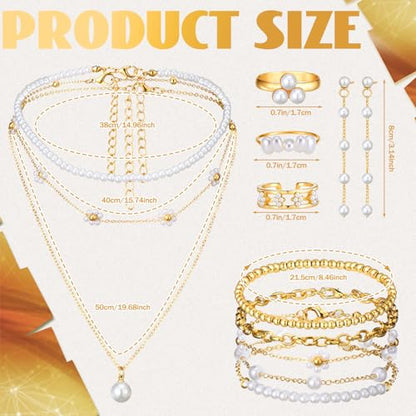 Ecally Bohemian Western Jewelry Turquoise Set Women Country Pendant Long Choker Layered Bracelets Earrings Ring for Women - color: White, style: Pearl